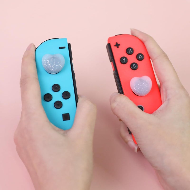 FlyingMage Switch Joycon Thumb Grips Caps, 4 PCS Cute Kawaii 3D Silicone Analog Thumbstick Button Cover Compatible with Nintendo Switch Lite/OLED Joystick Caps (Multicolor Glitter Heart) - Image 5